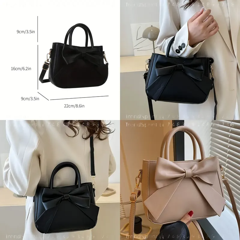 Women Bags Work - エレガントな黒のリボンハンドバッグ、ゴールドの金具と取り外し可能なストラップ付き、女性用、日常の仕事や旅行に最適なファッショナブルなショルダーバッグ