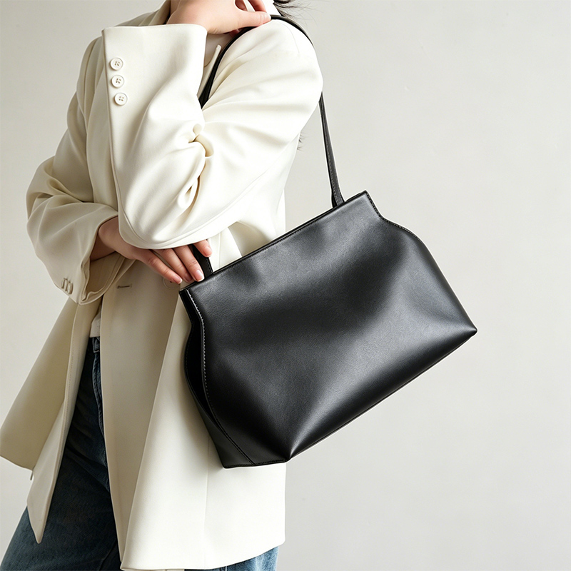 Women Bags For Office Use - レディース ミニマリスト 牛革 本革 ショルダートートバッグ 大容量
