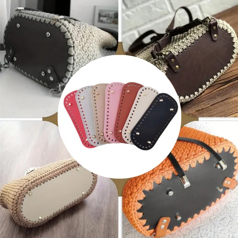 Crochet Market Bag - 21.5x10cm ニットバッグ用PUレザーバッグ底、手作り穴あき底、DIYかぎ針編みバッグ底アクセサリー、1/3個