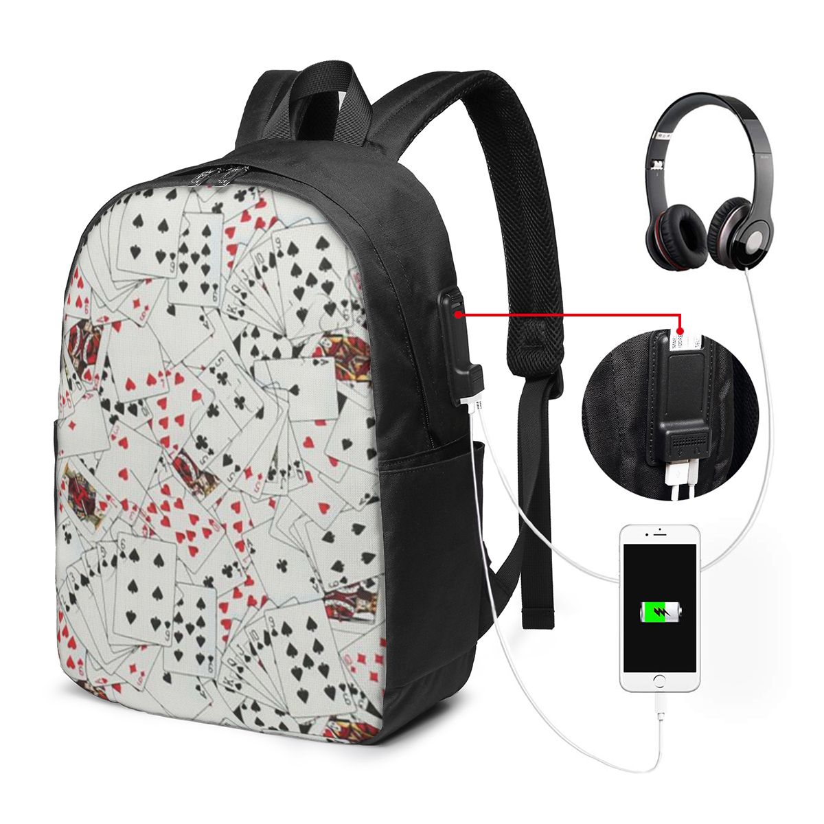 Women'S Bag - トランプポーカープリントバックパック旅行ノートブックバッグコンピュータ大学生スクールバッグラップトップショルダーバッグ男性女性用
