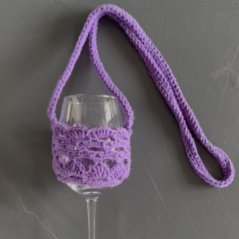 Crochet Market Bag - シンプルなニットクロシェワイングラス型クロスボディバッグ、無地の手作りウォータートートバッグ、メッシュトートバッグ、パーティー装飾