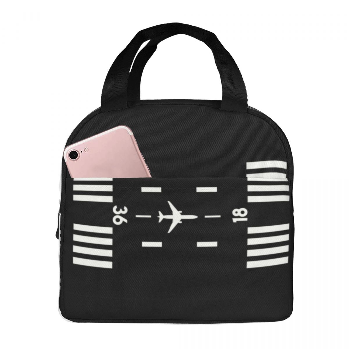 Women Bags For Airport - 空港滑走路柄のランチバッグ。男女兼用。保冷・保温機能付きで、学校でのランチに最適。