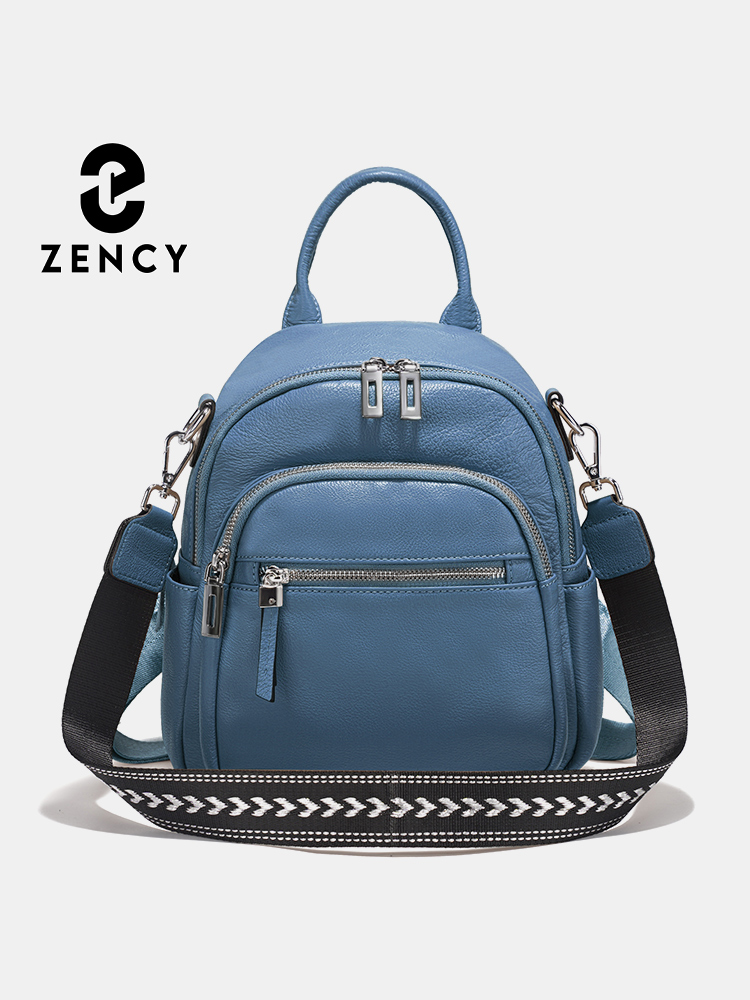 Women'S Work Bags Designer - Zency 本革小型バックパックナップザックマルチポケットデザインワイドストラップコンバーチブルショルダーバッグ旅行通勤用