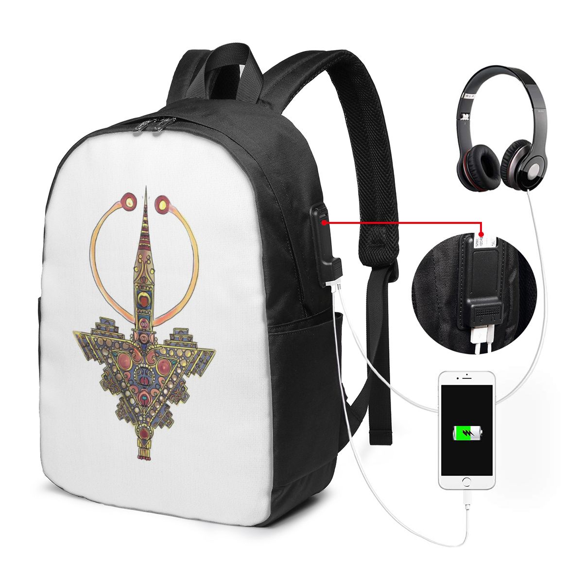 Women'S Bag - Kabyle Jewelry Amazigh モロッコバックパック旅行ノートブックバッグコンピュータ大学生スクールバッグラップトップショルダーバッグ男性用女性用