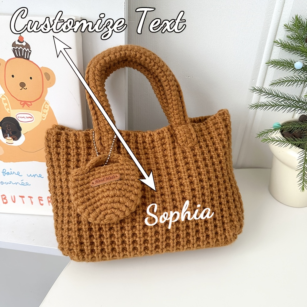 Crochet Market Bag - カスタム名入りニットトートバッグ 女性用 手作りかぎ針編みショルダーバッグ ファッションボヘミアン織りサマービーチバッグ 小銭入れ付きギフト