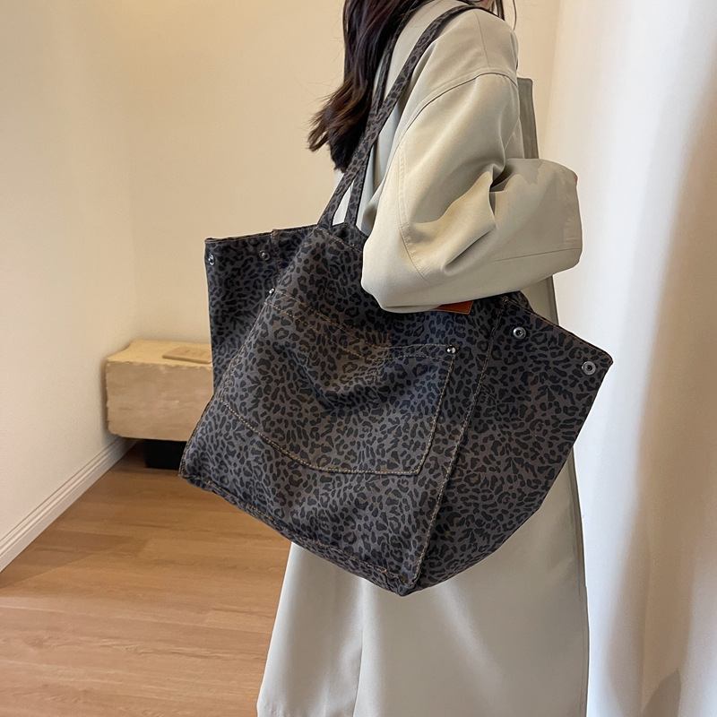 レオパード柄トートバッグ ヴィンテージキャンバスショルダーバ - Women Bags Work のレビューと価格