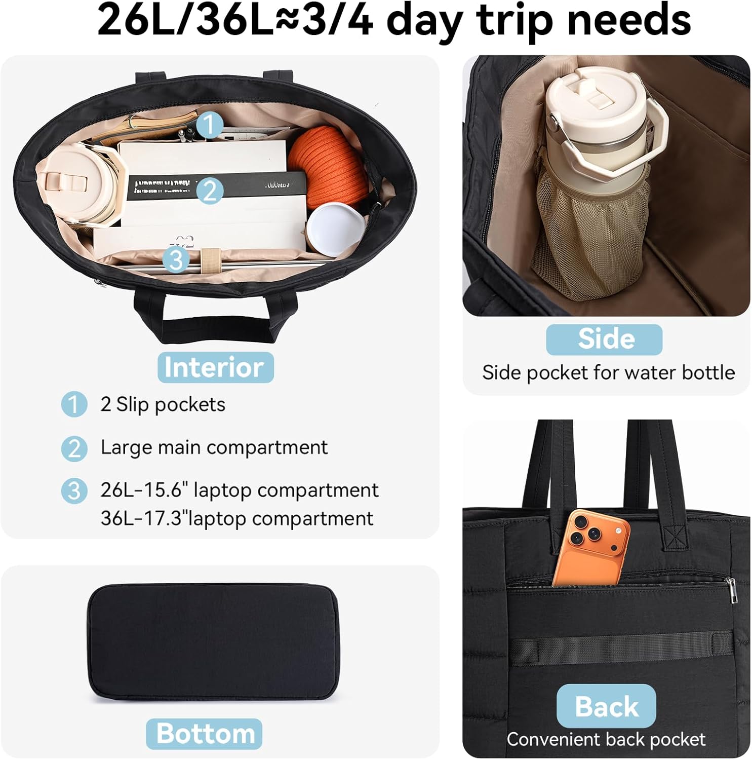 女性用パファートートバッグ、軽量パフィーショルダーバッグ、旅 - Women Bags Work のレビューと価格