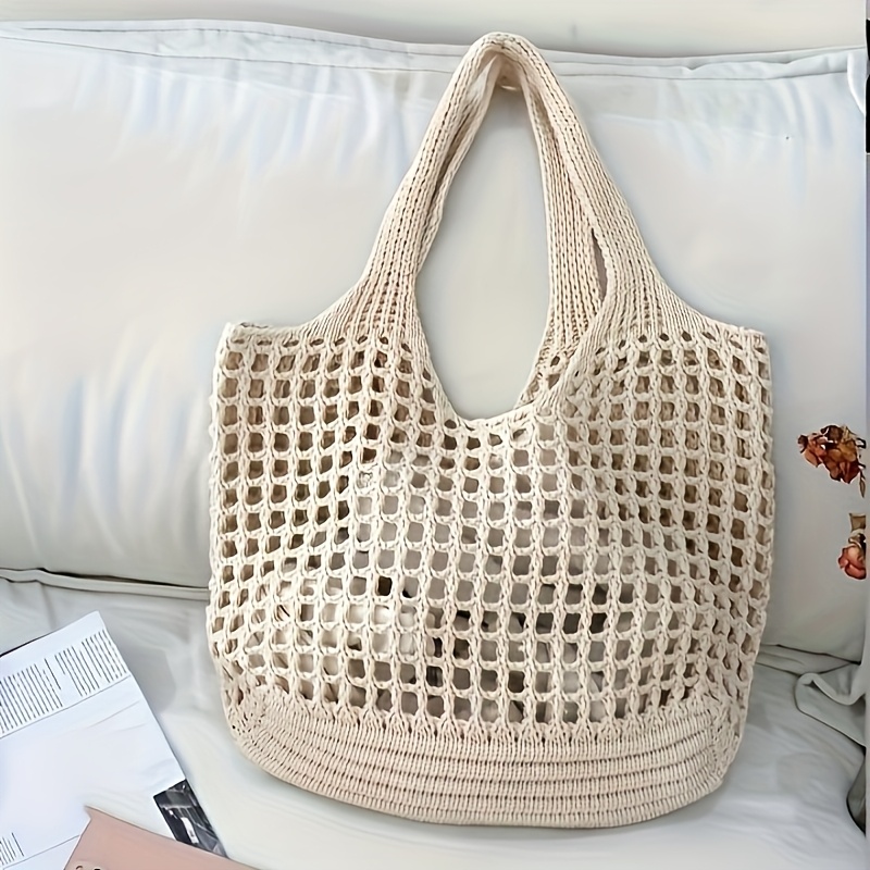 1個入りかぎ針編みメッシュトートバッグ、通気性のある中空ニッ - Crochet Market Bag のレビューと価格