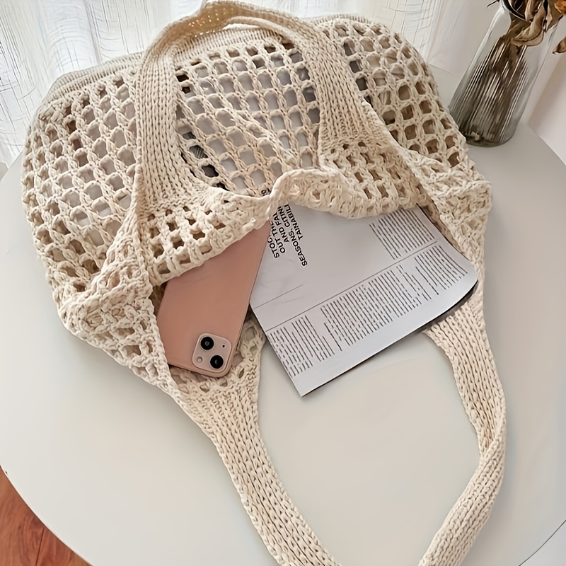 1個入りかぎ針編みメッシュトートバッグ、通気性のある中空ニッ - Crochet Market Bag のレビューと価格