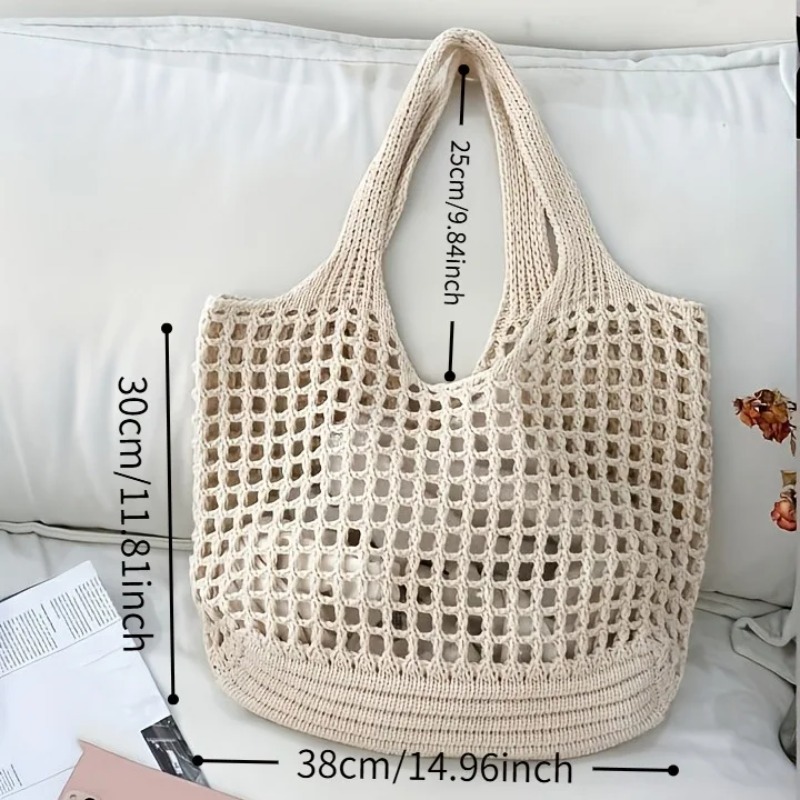 1個入りかぎ針編みメッシュトートバッグ、通気性のある中空ニッ - Crochet Market Bag のレビューと価格