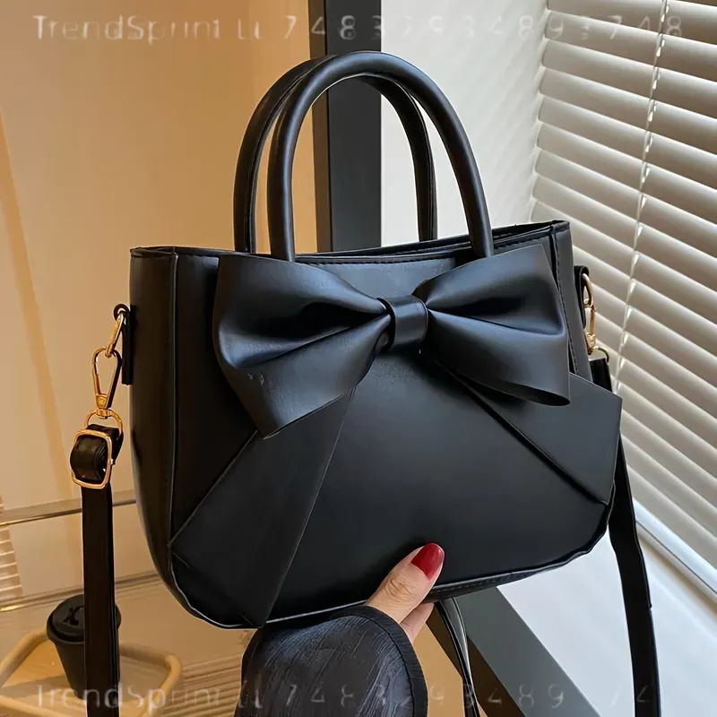エレガントな黒のリボンハンドバッグ、ゴールドの金具と取り外し - Women Bags Work のレビューと価格