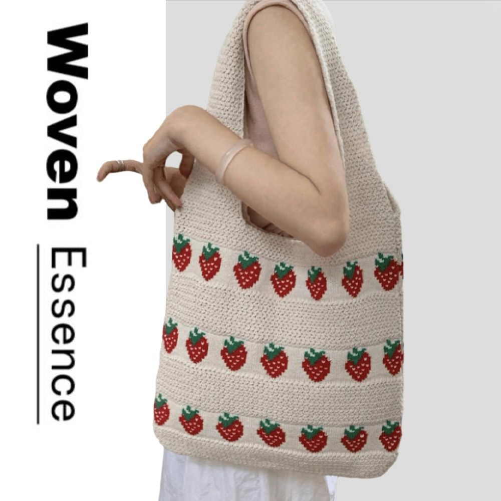 ニットデザインの女性用ハンドバッグ、大容量軽量トートバッグ、 - Crochet Market Bag のレビューと価格