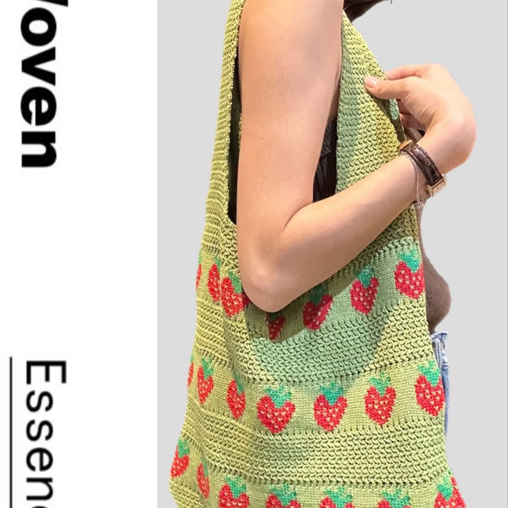 ニットデザインの女性用ハンドバッグ、大容量軽量トートバッグ、 - Crochet Market Bag のレビューと価格
