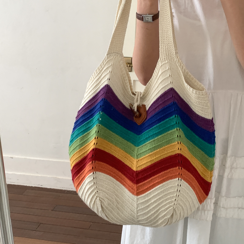 2026年夏旅行市場レインボーショッピングクロシェビーチトー - Crochet Market Bag のレビューと価格