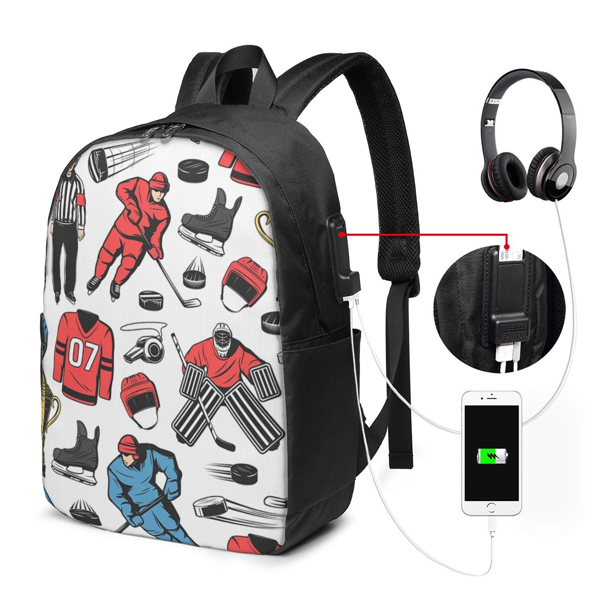 アイスホッケー選手オンリンクバックパック旅行ノートブックバッ - Women Bags Laptop のレビューと価格