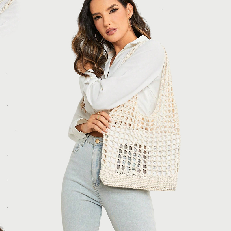 女性用ボヘミアン織りショルダーバッグ,かぎ針編みのファッショ - Crochet Market Bag のレビューと価格