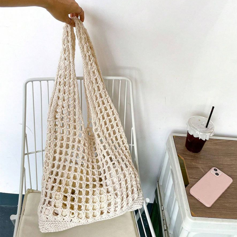 女性用ボヘミアン織りショルダーバッグ,かぎ針編みのファッショ - Crochet Market Bag のレビューと価格