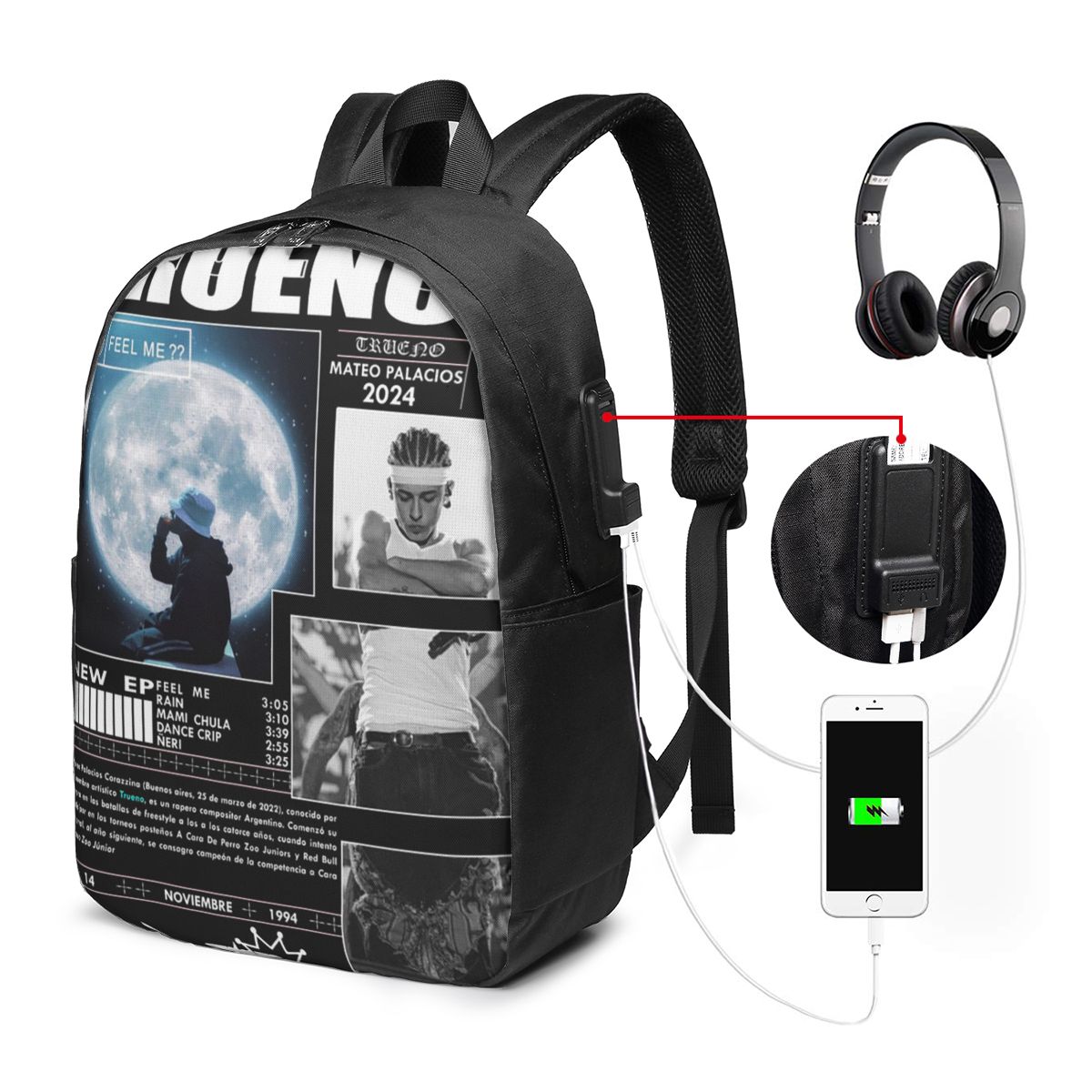 面白いトゥルーノヒップホップラッパーバックパック旅行ノートブ - Women Bags Laptop のレビューと価格