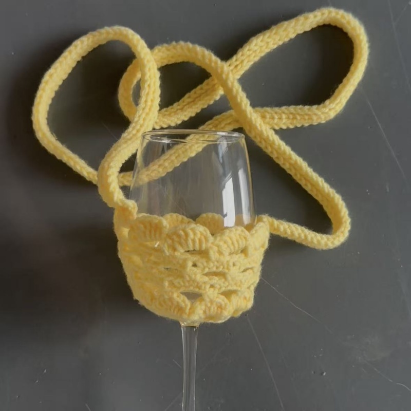 シンプルなニットクロシェワイングラス型クロスボディバッグ、無 - Crochet Market Bag のレビューと価格
