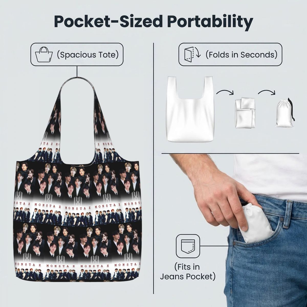 Monsta X Kpop ショッピングトートバッグ キャン - Women X Bags のレビューと価格