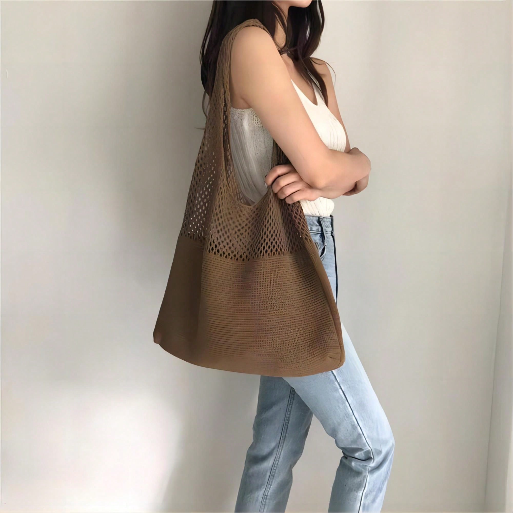 カスタム刺繍名入りニットメッシュバッグ DIY レディースサ - Crochet Market Bag のレビューと価格