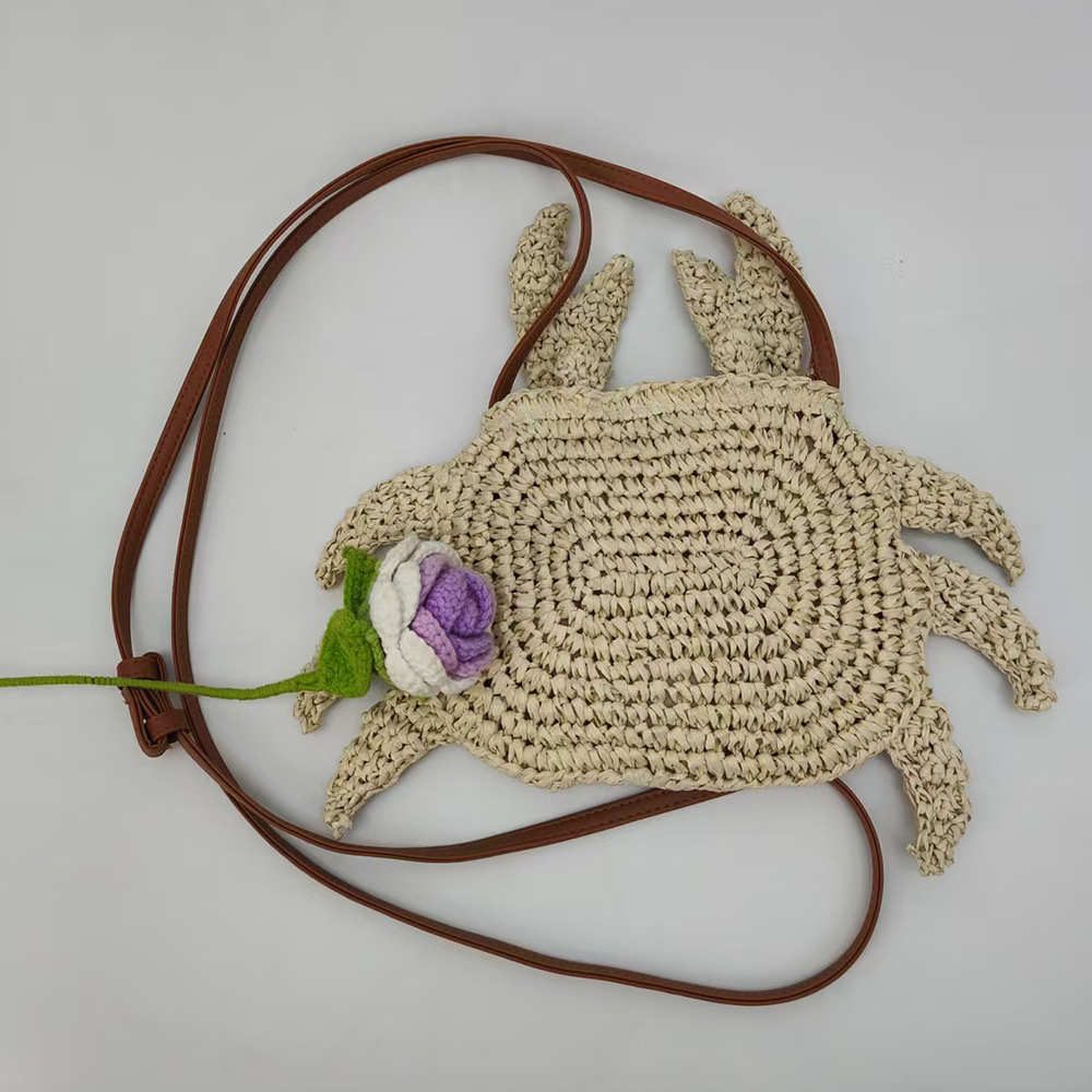 かぎ針編みわら織りバッグかわいいカニ動物クロスボディ財布ミニ - Crochet Market Bag のレビューと価格